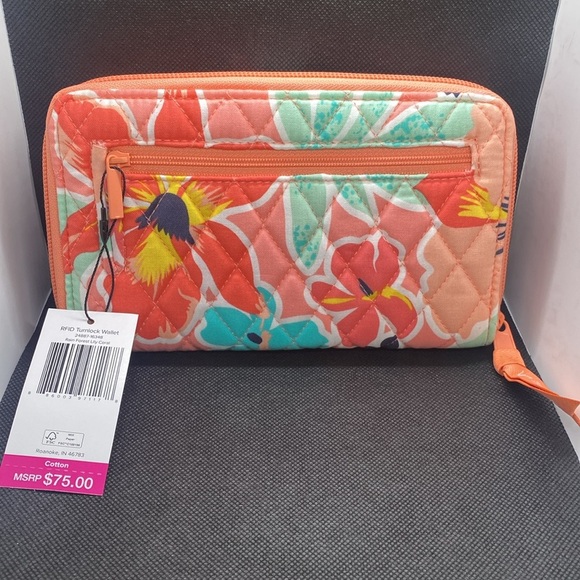 🪸VERA BRADLEY🪸Rain Forest Lily Coral RFID Turnlock Wallet in Cotton/NWT - Picture 5 of 8